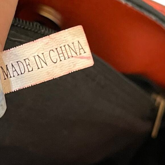 Convertible Top Handle Shoulder Bag Women's Red Gold Studded Faux Leather Tote - Picture 13 of 14